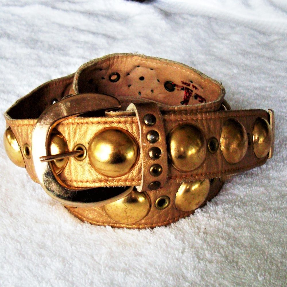 Sam Edelman CIRCUS Gold Dome Studded Leather Belt